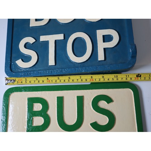 216 - Two vintage cast aluminium Bus Stop signs double sided one by Franco Traffic Signs