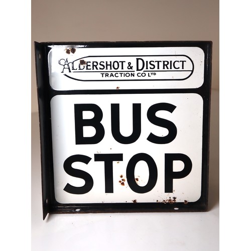 217 - Vintage Enamel Aldershot & District Bus Stop sign by Traction Co Ltd 30cm x 32cm - Double sided