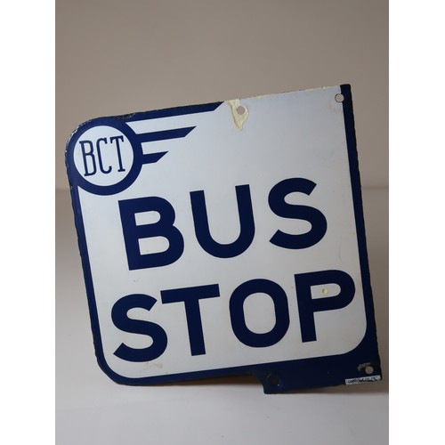 218 - Vintage Cast Aluminium Ribble Bus Stop Sign 30cm x 30cm + Enamel BCT Bus Stop Sign 30cm x 32cm - Dou... 