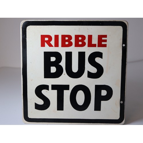 218 - Vintage Cast Aluminium Ribble Bus Stop Sign 30cm x 30cm + Enamel BCT Bus Stop Sign 30cm x 32cm - Dou... 