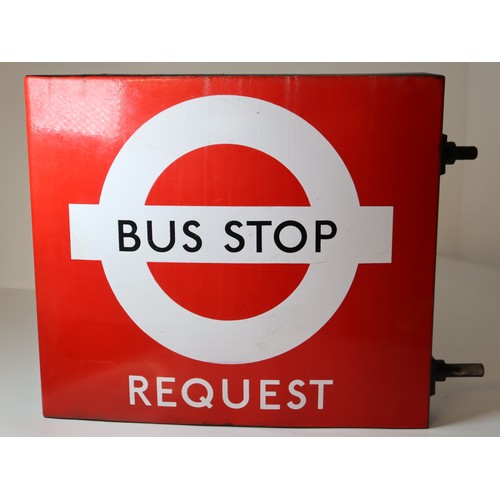 219 - Vintage Enamel Bus Stop Request Roundel Sign - Double Sided 40cm x42cm