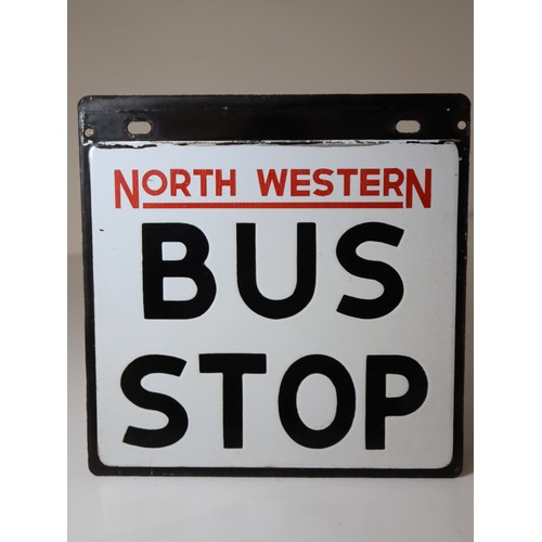 222 - Vintage Enamel North Western Bus Stop Sign Double Sided - 31cm x 31cm