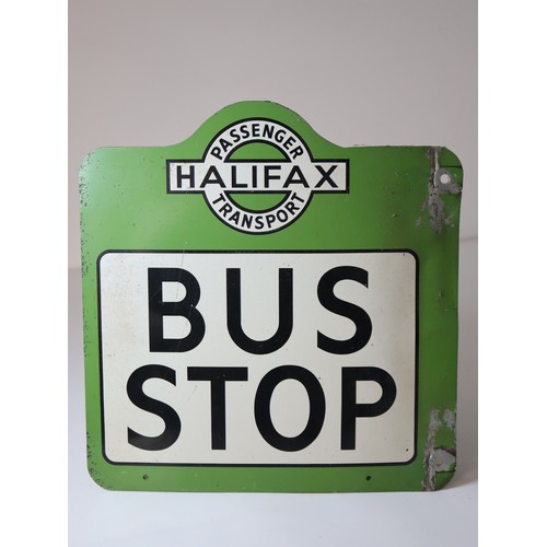 223 - Vintage Cast Aluminium Halifax Passenger Transport Bus Stop Sign 34cm x 35cm