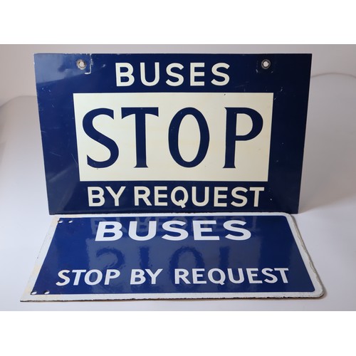 224 - Vintage Enamel Buses Stop By Request Sign & similar Aluminium bus stop sign