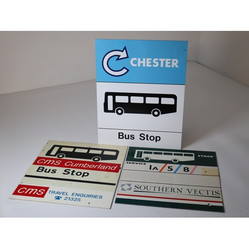 227 - Vintage Aluminium Bust Stops signs Chester, CSM Cumberland & Southern Vectis