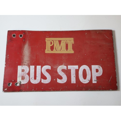 228 - Vintage Cast Aluminium Bus Stop Sign, Aluminium PMT Bus Stop & West Riding Bus Stop Fare Stop Sign -... 