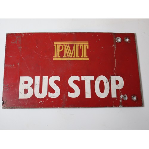 228 - Vintage Cast Aluminium Bus Stop Sign, Aluminium PMT Bus Stop & West Riding Bus Stop Fare Stop Sign -... 