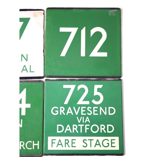 234 - A group of 6 vintage enamel bus 'E' Plates including Green Line coach routes - 36A Mon-Fri Peak Hour... 