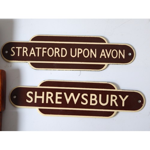 236 - Vintage Reproduction Miniature Garnier & Co Ltd Enamel Totem Station Signs - Shrewsbury, Stratford U... 