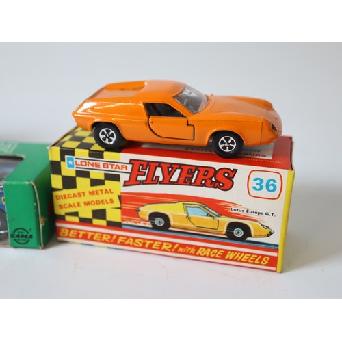 242 - Dinky DY16-B 1967 Ford mustang Fast back, Mini Gama 9603 Ford GT 40 + Lone Star Flyers 36 Lotus Euro... 