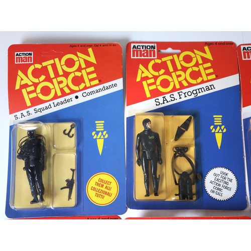 249 - Action Man Action Force Carded Figures including Italian SAS Squad Leader (2), SAS Frogman (2),  Spa... 