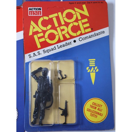 250 - Action Man Action Force Carded Figures including Italian SAS Squad Leader (3), SAS Frogman (2),  Red... 