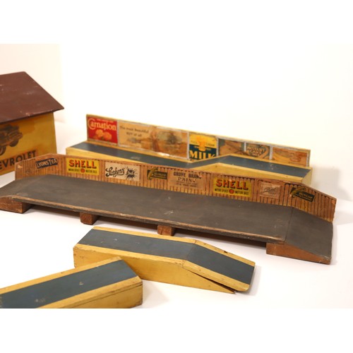 275 - Vintage Scratch Built Wooden O Gauge Stations, Garage and Platforms c 1950's