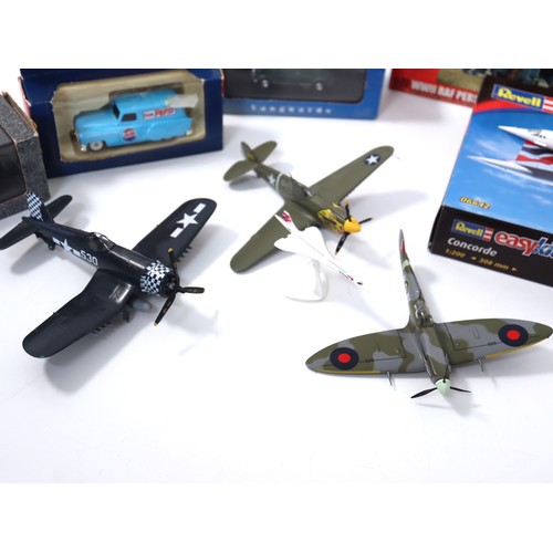 288 - Collection of die cast models in boxes, built plastic kit aircraft, Airfix 1:72 WW2 RAF Personnel