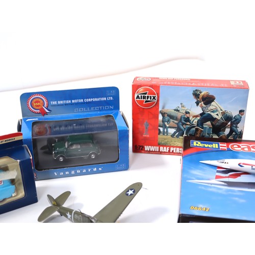 288 - Collection of die cast models in boxes, built plastic kit aircraft, Airfix 1:72 WW2 RAF Personnel