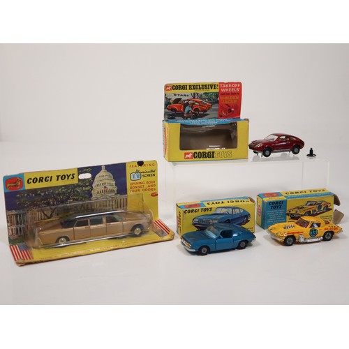 294 - Corgi Toys 332 Lancia Fulvia Sport Zagato, 262 Lincoln Continental Limousine, 341 Mini Marco GT 850,... 