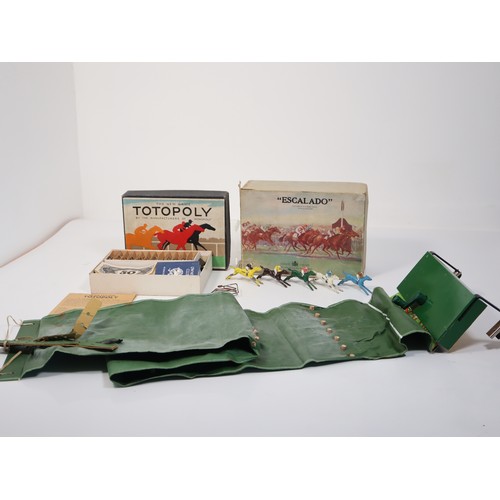 298 - Vintage Boxed Totoplay Board Game+ Chad Valley Escalado Horse Racing with lead horses