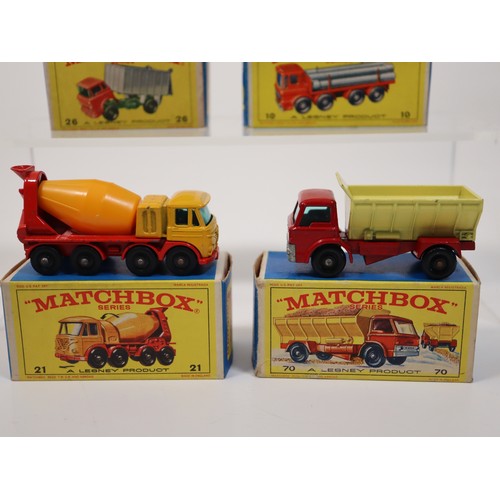 382 - Matchbox 21 Foden Concrete Truck E4 Series Box, 26 G.M.C Tipper Truck E4 Series Box, 10 Pipe Truck E... 