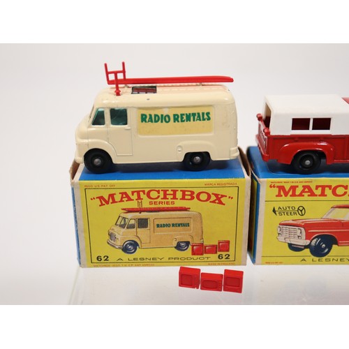 385 - Matchbox New 6 Ford Pick-up, 62 TV Service Van, 71 Jeep Pick-up - E4 Series Boxes