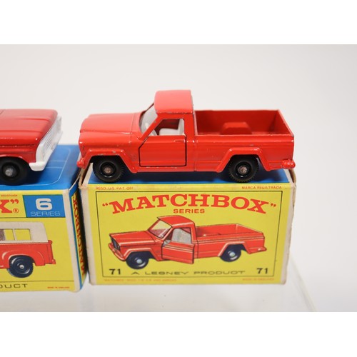 385 - Matchbox New 6 Ford Pick-up, 62 TV Service Van, 71 Jeep Pick-up - E4 Series Boxes