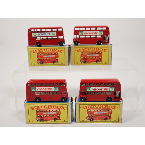 386 - Matchbox 5 London Bus E4 Series Boxes BP Long-Life &  Visco-Static Label variants