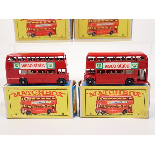 386 - Matchbox 5 London Bus E4 Series Boxes BP Long-Life &  Visco-Static Label variants