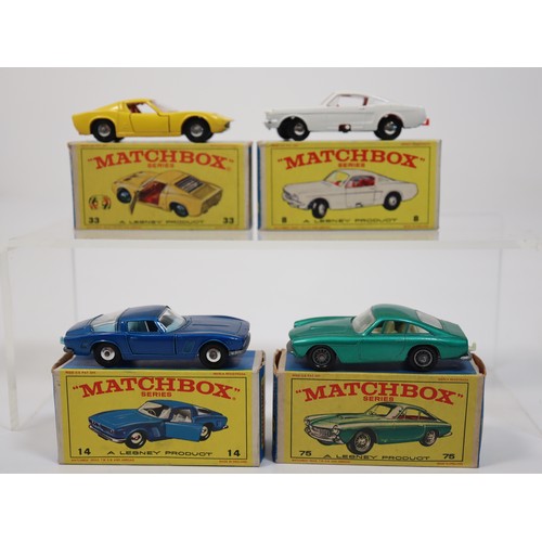 387 - Matchbox New 33 Lamborghini Miura P400, 75 Ferrari Berlinetta, 8 Ford Mustang, New 14 ISO Grifo in E... 