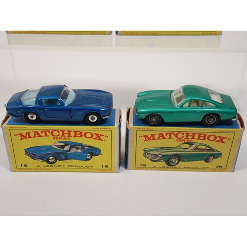 387 - Matchbox New 33 Lamborghini Miura P400, 75 Ferrari Berlinetta, 8 Ford Mustang, New 14 ISO Grifo in E... 