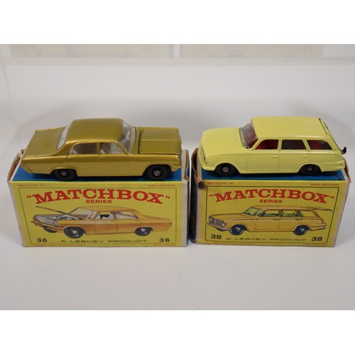 389 - Matchbox New 25 Ford Cortina, 38 Vauxhall Victor Estate Car, 36 Opel Diplomat (Met Gold) E4 Series B... 