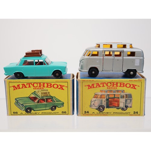 390 - Matchbox New 34 Volkswagen Camper (Met Silver) E4 Series Box + New 56 Fiat 1500 E2 Series Box