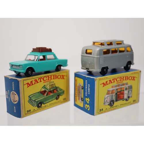 390 - Matchbox New 34 Volkswagen Camper (Met Silver) E4 Series Box + New 56 Fiat 1500 E2 Series Box