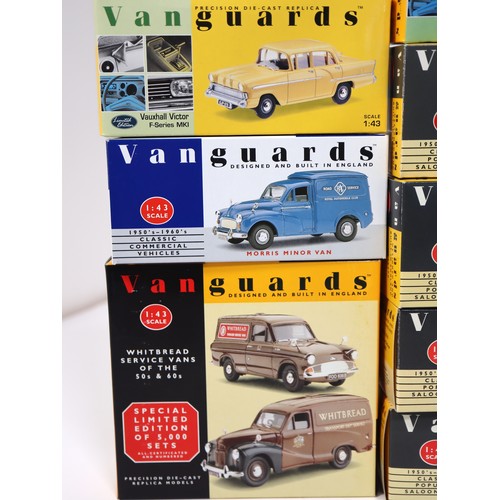 394 - A group of boxed Vanguard 1:43 Scale Die-cast Replicas of classic cars & commercial derived vans inc... 