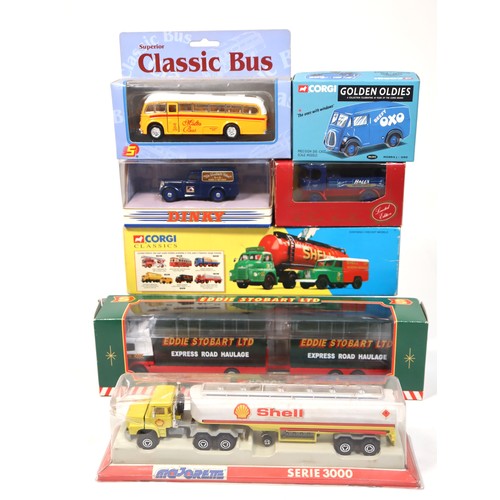 396 - A group of boxed die cast replicas including Majorette Serie 3000 Shell tanker, Corgi Eddie Stobart ... 