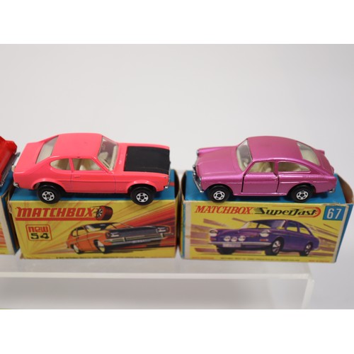 402 - Matchbox Superfast New 53 Ford Zodiac Mk IV, New MercuryCommuter, Volkswagen 1500TL, 5 Lotus Europe ... 