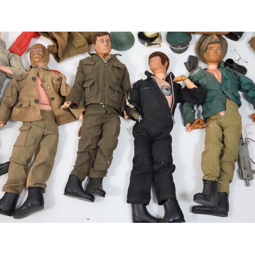 405 - A collection of 1964 Palitoy Action Man Dolls , accessories and clothing + Gherilea Bike with Sideca... 