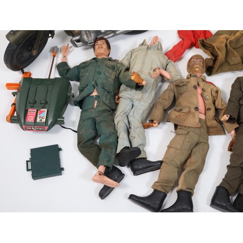 405 - A collection of 1964 Palitoy Action Man Dolls , accessories and clothing + Gherilea Bike with Sideca... 