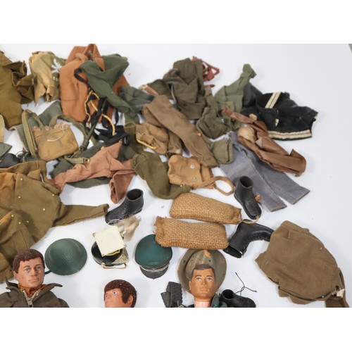 405 - A collection of 1964 Palitoy Action Man Dolls , accessories and clothing + Gherilea Bike with Sideca... 