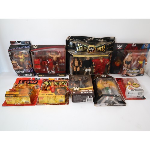 Collection of Wrestlers including Classic Superstars Limited Edition Fabulous Freebirds, Hulk Hogan v Andre the Giant, Mr T v Roddy Piper, ECW Figures, 2014 NECA Convention Exclusive Bret Hart The Simpsons + others