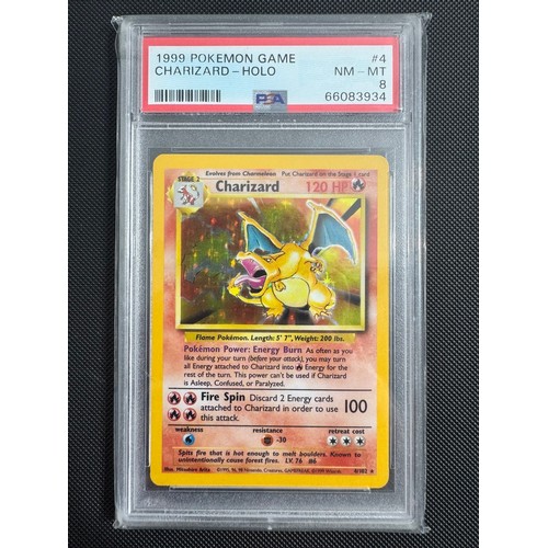 179 - Pokemon TCG - Charizard 4/102 Holo Base Set English Graded PSA 8 Near Mint - Mint