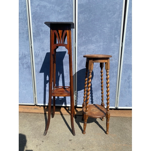 Two Vintage two tier plant stands, one with barley twist design.