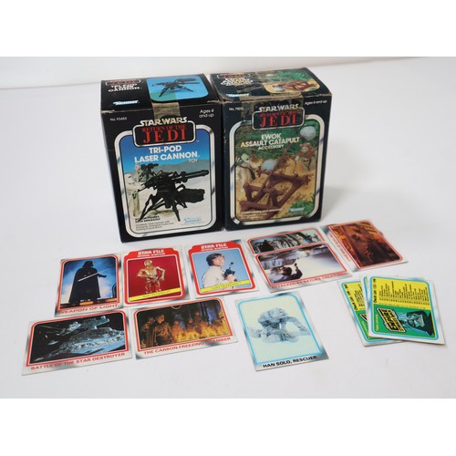 Kenner Star Wars Sealed Box Tri-Pod Laser Cannon Toy + Boxed Ewok Assault Catapult Accessory + some 1980's Topps Collectable Cards