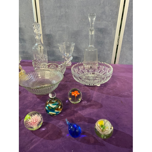421 - A quantity of Collectable glasswares including, Bowls, Decanters, Paper weights and some Napkin ring... 