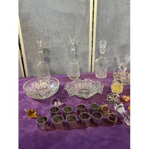421 - A quantity of Collectable glasswares including, Bowls, Decanters, Paper weights and some Napkin ring... 