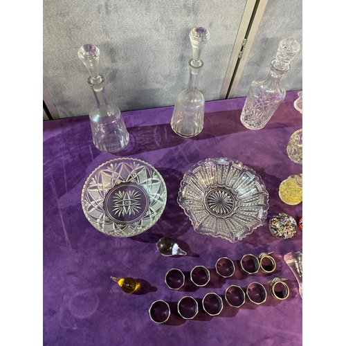 421 - A quantity of Collectable glasswares including, Bowls, Decanters, Paper weights and some Napkin ring... 