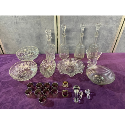 421 - A quantity of Collectable glasswares including, Bowls, Decanters, Paper weights and some Napkin ring... 