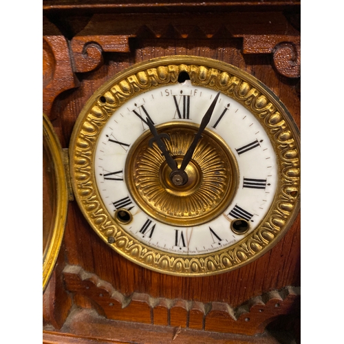 436 - Three Clocks including Ansonia Clock co Mantle clock, Knight & Gibbins clock and Large Excelsior Ger... 