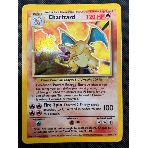 145D - Pokemon Trading Card Game - Charizard 4/102 Base Set Unlimited - Medium Played