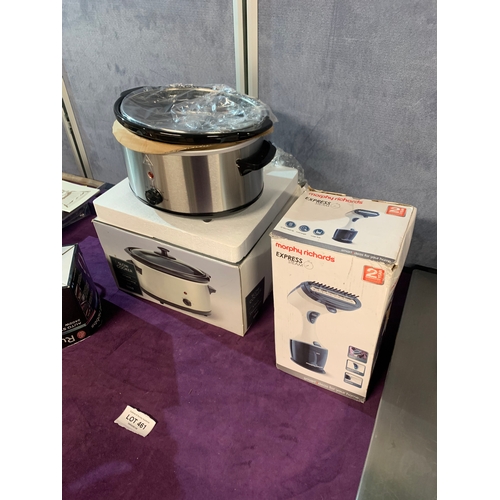 461 - A collection of electrical goods including a Russell Hobbs iron (22520), Tesco slow cooker (SCSS12),... 