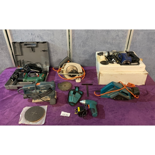 465 - A selection of various power tools including Black & Decker (KA185E) orbital sander, Black & Decker ... 