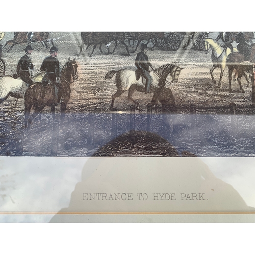 520 - 4 Large framed prints of various landmarks including Buckingham Palace and Hyde Park